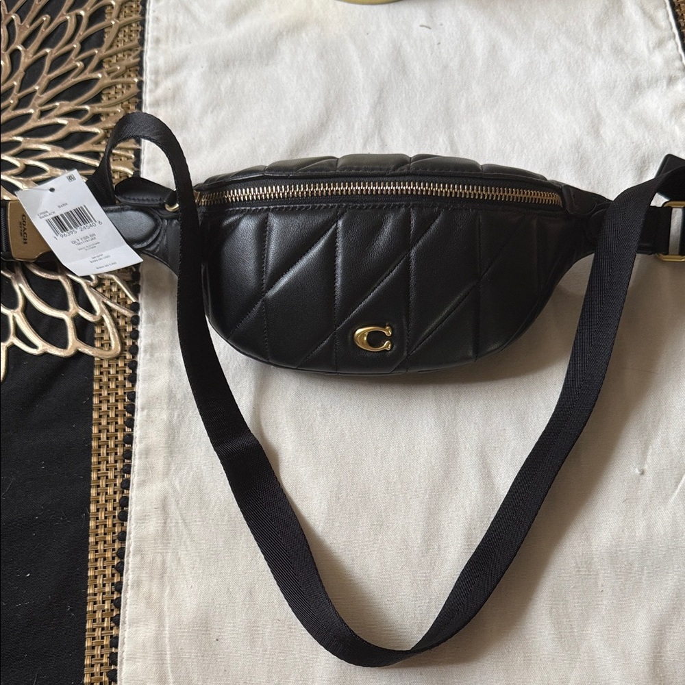 Coach Black Quilted Leather Mini Belt Bag with Gold Hardware